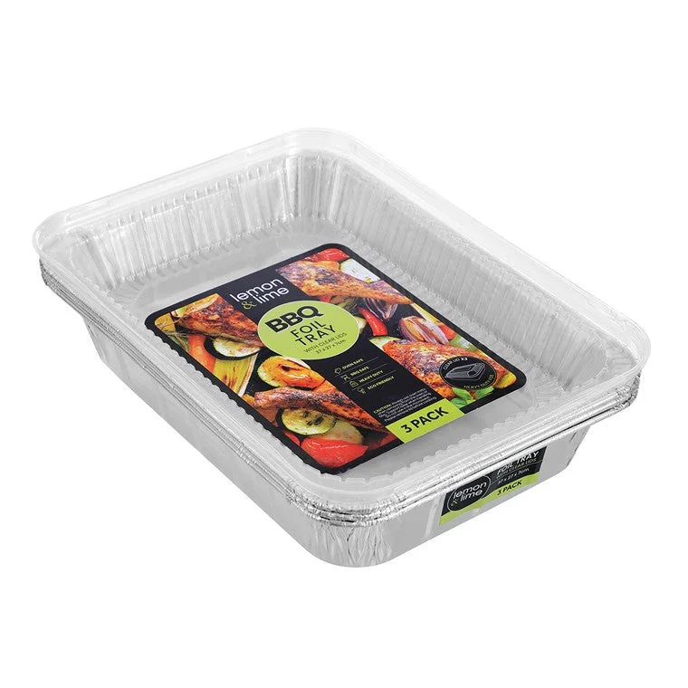 L&L Foil Tray w/ Lid, Large, 3pk