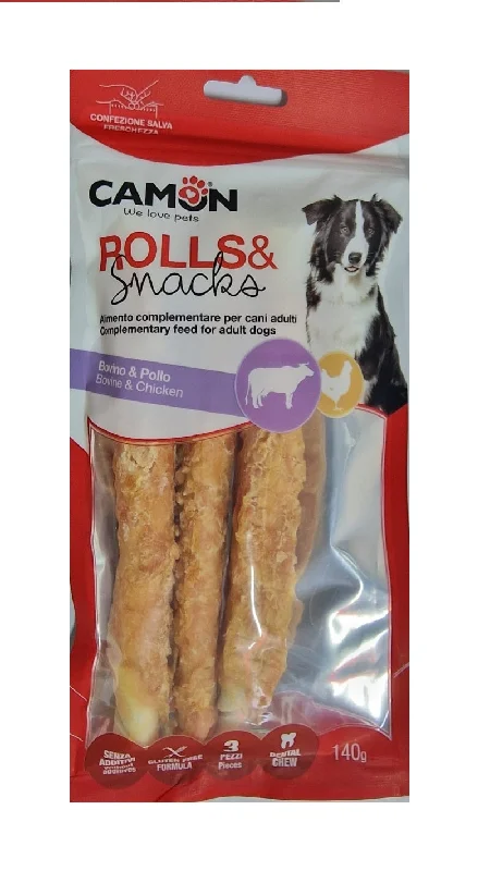 CAMON Rawhide Rolls, rolice s piletinom i govedinom, poslastica za pse, 140g