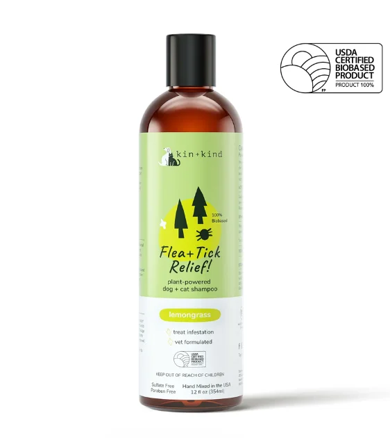 Kin+Kind Flea & Tick Relief! Natural Dog & Cat Shampoo (Lemongrass)