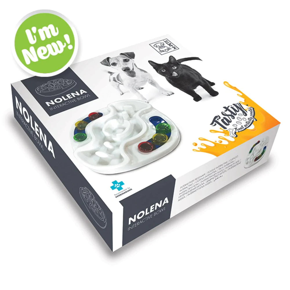 M-Pets Tasty NOLENA Interactive Bowl for Dogs and Cats, White