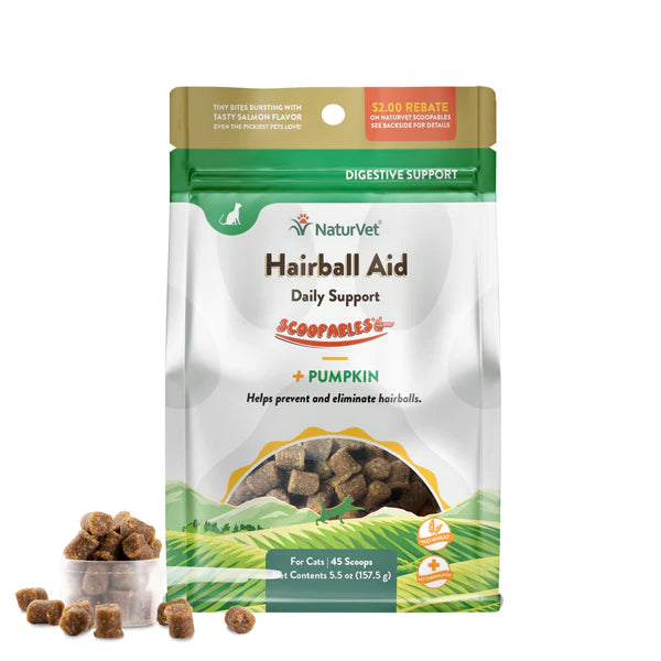 NaturVet Hairball Aid Daily Support Scoopables +Pumpkin for Cats 5.5oz