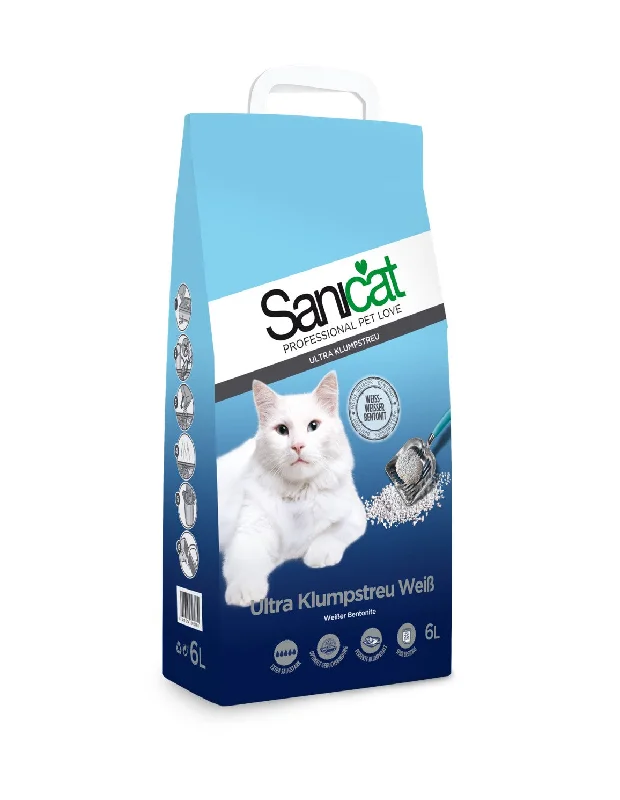 SANICAT Ultra White, grudajući mineralni pijesak za mačke, bezmirisni, 6l