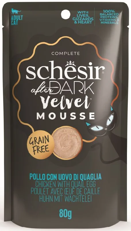 SCHESIR After Dark Plic pentru pisici, mousse cu Pui şi Ou de Prepeliţă 80g