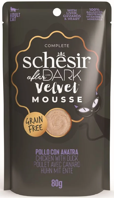 SCHESIR After Dark Plic pentru pisici, mousse cu Pui şi Raţă 80g