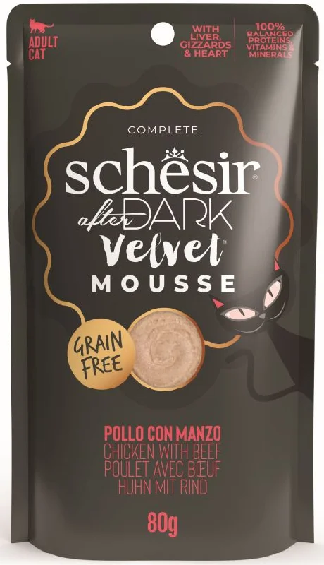 SCHESIR After Dark Plic pentru pisici, mousse cu Pui şi Vită 80g