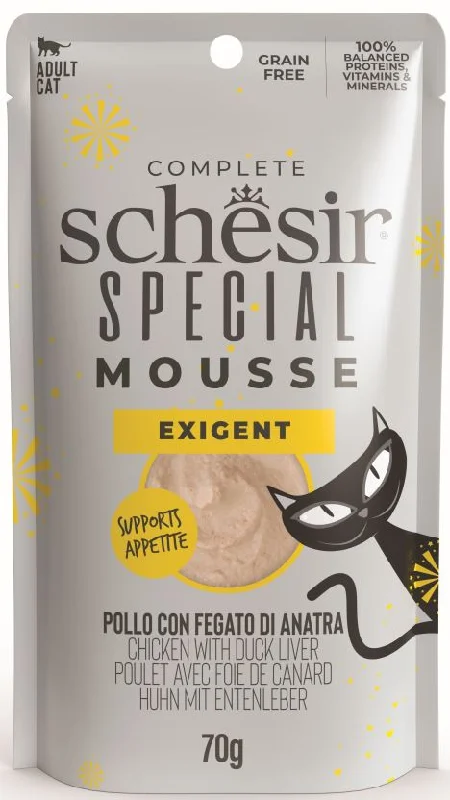 SCHESIR SPECIAL Exigent Plic pentru pisici, Mousse cu Pui şi Ficat de Raţă 70g