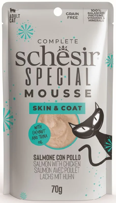 SCHESIR SPECIAL Skin & Coat Plic pentru pisici, Mousse cu Somon şi Pui 70g